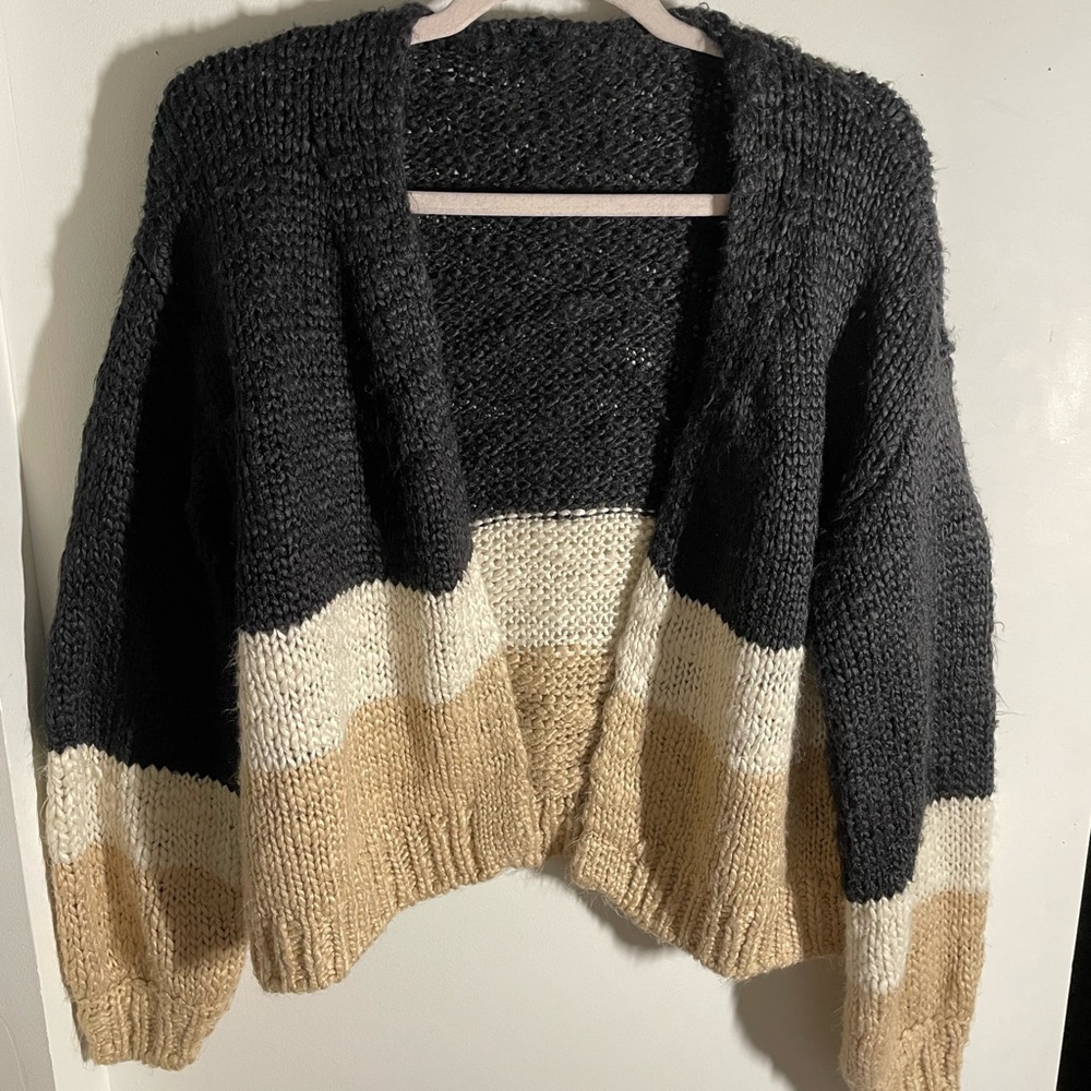Cozy Black and Cream Women's Crochet Sweater